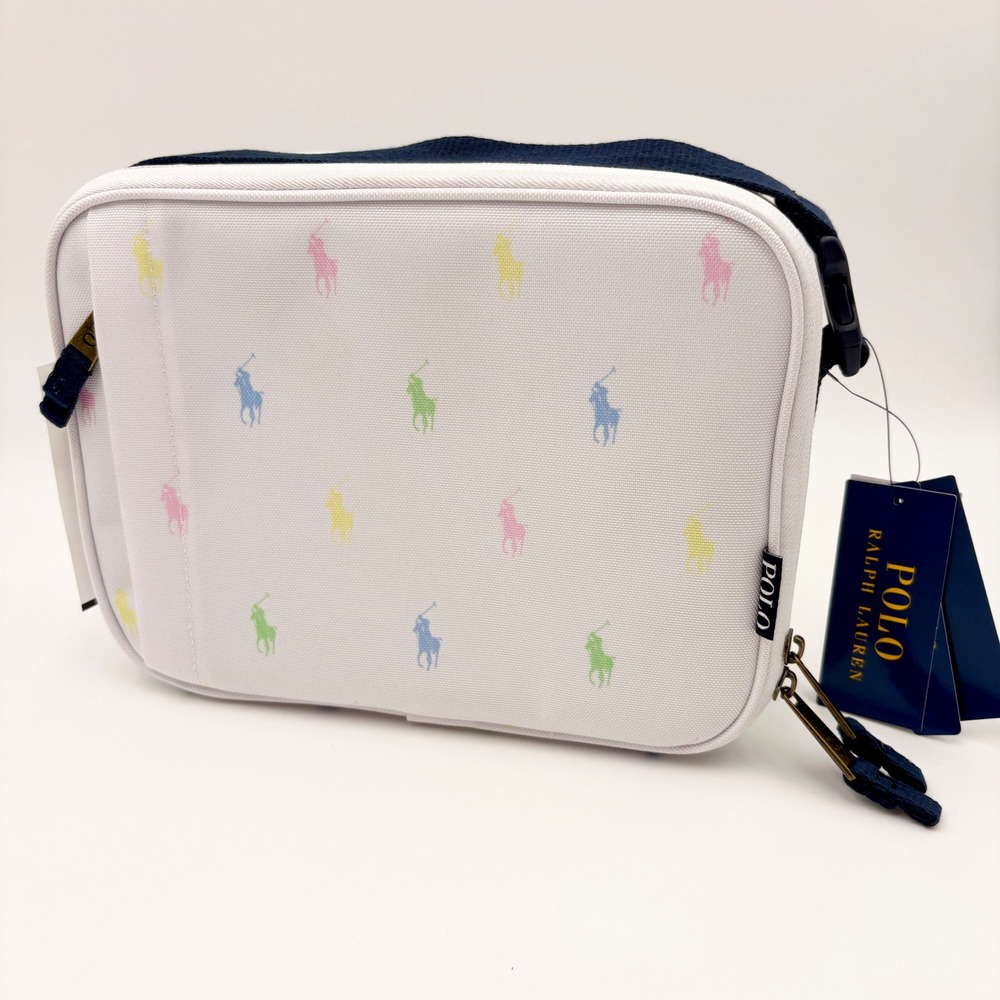 Polo Ralph Lauren Insulated Lunch Box White Multi Color Pony Logo New with Tags